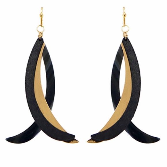 Curved Bar Wood Earrings - Picture 2 of 2